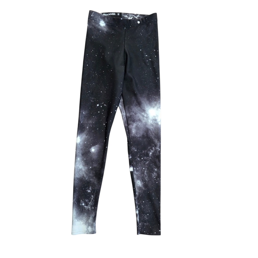 BlackMilk Galaxy Print Leggings Black White Nebula Stars Made in Australia M - Picture 1 of 7